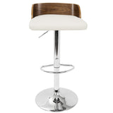 Lumisource Maya Mid-Century Modern Adjustable Barstool in Walnut Wood and Cream Fabric