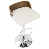 Lumisource Maya Mid-Century Modern Adjustable Barstool in Walnut Wood and Cream Fabric