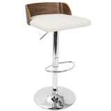 Lumisource Maya Mid-Century Modern Adjustable Barstool in Walnut Wood and Cream Fabric