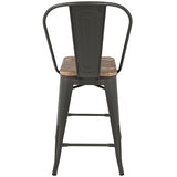 Lumisource Oregon Industrial High Back Counter Stool in Grey and Brown - Set of 2