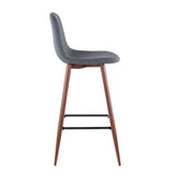 Lumisource Pebble Mid-Century Modern Barstool in Walnut Metal and Blue Fabric - Set of 2