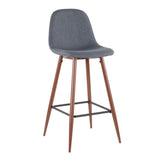 Lumisource Pebble Mid-Century Modern Barstool in Walnut Metal and Blue Fabric - Set of 2