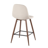 Lumisource Pebble Mid-Century Modern Counter Stool in Walnut Metal and Beige Fabric - Set of 2