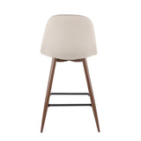 Lumisource Pebble Mid-Century Modern Counter Stool in Walnut Metal and Beige Fabric - Set of 2