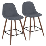 Lumisource Pebble Mid-Century Modern Counter Stool in Walnut and Blue - Set of 2