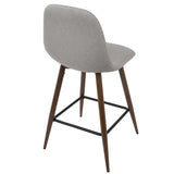 Lumisource Pebble Mid-Century Modern Counter Stool in Walnut and Light Grey - Set of 2