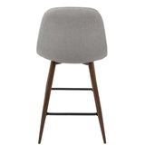 Lumisource Pebble Mid-Century Modern Counter Stool in Walnut and Light Grey - Set of 2