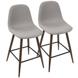 Lumisource Pebble Mid-Century Modern Counter Stool in Walnut and Light Grey - Set of 2