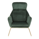 Lumisource Penelope Contemporary Lounge Chair in Gold Metal and Green Velvet