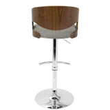 Lumisource Pino Mid-Century Modern Adjustable Barstool with Swivel in Walnut and Grey Fabric