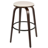 Lumisource Porto Mid-Century Modern 30" Barstool with Swivel in Cherry Wood and White Faux Leather - Set of 2