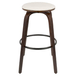 Lumisource Porto Mid-Century Modern 30" Barstool with Swivel in Cherry Wood and White Faux Leather - Set of 2