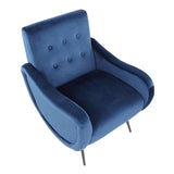 Lumisource Rafael Contemporary Lounge Chair in Black Metal and Blue Velvet