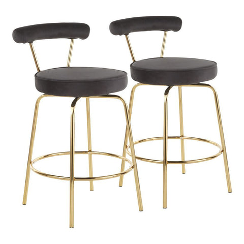 Lumisource Rhonda Glam Counter Stool in Gold Metal and Black Velvet - Set of 2