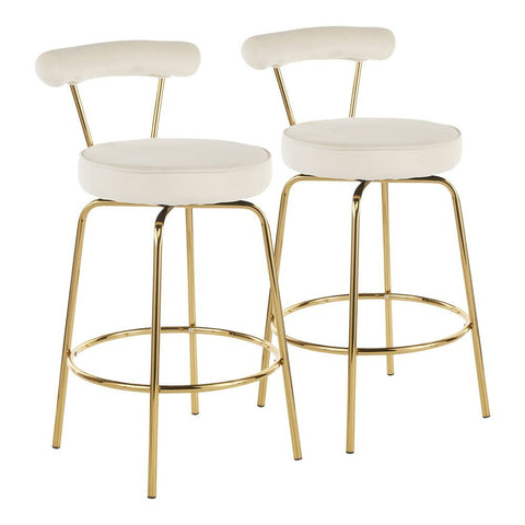 Lumisource Rhonda Glam Counter Stool in Gold Metal and Cream Velvet - Set of 2