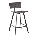 Lumisource Rocco Industrial Counter Stool in Black Metal and Black Wood - Set of 2