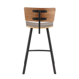 Lumisource Rocco Industrial Counter Stool in Black Metal and Walnut Wood - Set of 2