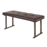 Lumisource Roman Industrial Bench in Antique Metal and Espresso Faux Leather Cushion