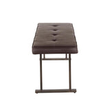 Lumisource Roman Industrial Bench in Antique Metal and Espresso Faux Leather Cushion