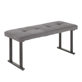 Lumisource Roman Industrial Bench in Antique Metal and Grey Fabric Cushion