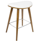 Lumisource Saddle 26" Mid-Century Modern Counter Stool in Walnut and White Faux Leather - Set of 2