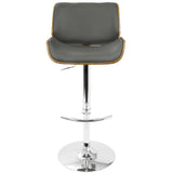 Lumisource Santi Mid-Century Modern Adjustable Barstool with Swivel in Walnut and Grey Faux Leather