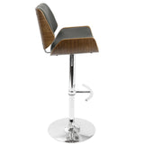 Lumisource Santi Mid-Century Modern Adjustable Barstool with Swivel in Walnut and Grey Faux Leather