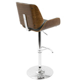 Lumisource Santi Mid-Century Modern Adjustable Barstool with Swivel in Walnut and Grey Faux Leather