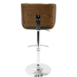 Lumisource Santi Mid-Century Modern Adjustable Barstool with Swivel in Walnut and Grey Faux Leather