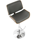 Lumisource Santi Mid-Century Modern Adjustable Barstool with Swivel in Walnut and Grey Faux Leather