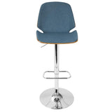 Lumisource Serena Mid-Century Modern Barstool in Walnut and Blue