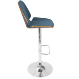 Lumisource Serena Mid-Century Modern Barstool in Walnut and Blue