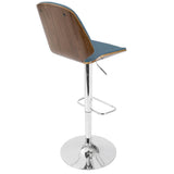 Lumisource Serena Mid-Century Modern Barstool in Walnut and Blue