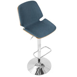 Lumisource Serena Mid-Century Modern Barstool in Walnut and Blue