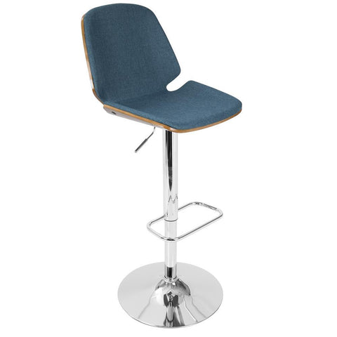 Lumisource Serena Mid-Century Modern Barstool in Walnut and Blue