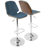 Lumisource Serena Mid-Century Modern Barstool in Walnut and Blue