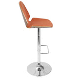 Lumisource Serena Mid-Century Modern Barstool in Walnut and Orange