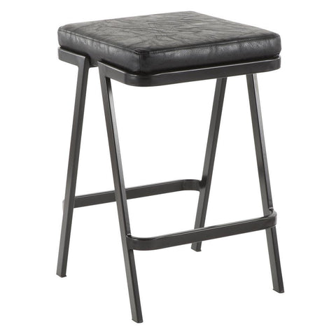 Lumisource Seven Industrial Counter Stool in Black Metal and Black Faux Leather