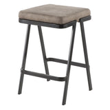 Lumisource Seven Industrial Counter Stool in Black Metal and Grey Cowboy Fabric