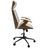 Lumisource Spectre Mid-Century Modern Adjustable Office Chair in Walnut Wood and Cream Faux Leather