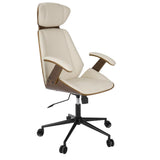 Lumisource Spectre Mid-Century Modern Adjustable Office Chair in Walnut Wood and Cream Faux Leather