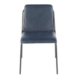 Lumisource Stefani Industrial Chair in Black Metal and Blue Faux Leather - Set of 2