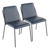 Lumisource Stefani Industrial Chair in Black Metal and Blue Faux Leather - Set of 2