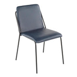 Lumisource Stefani Industrial Chair in Black Metal and Blue Faux Leather - Set of 2