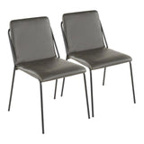 Lumisource Stefani Industrial Chair in Black Metal and Charcoal Faux Leather - Set of 2