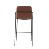 Lumisource Stefani Industrial Counter Stool in Black Metal with Brown Faux Leather - Set of 2