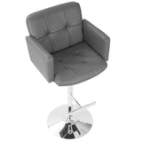 Lumisource Stout Contemporary Adjustable Barstool with Swivel and Grey Faux Leather