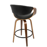 Lumisource Symphony Mid-Century Modern Counter Stool in Walnut and Black Faux Leather - Set of 2