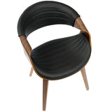 Lumisource Symphony Mid-Century Modern Dining/Accent Chair in Walnut Wood and Black Faux Leather