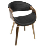 Lumisource Symphony Mid-Century Modern Dining/Accent Chair in Walnut Wood and Black Faux Leather